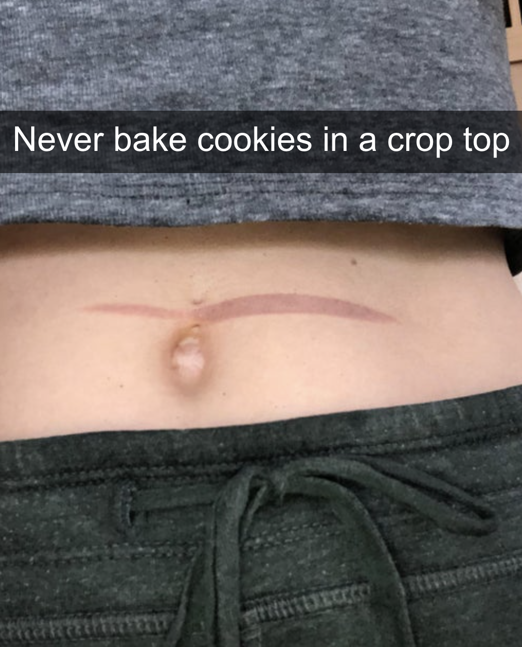 person who baked cookies in a crop top and got hurt