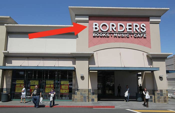 the exterior of a going out of business Borders store