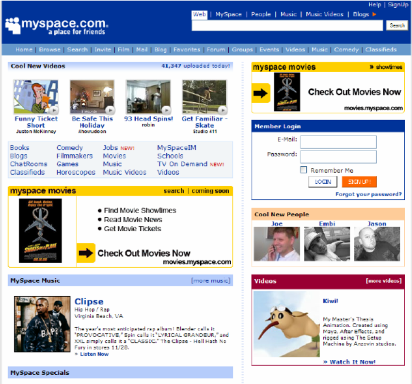 The old Myspace login page