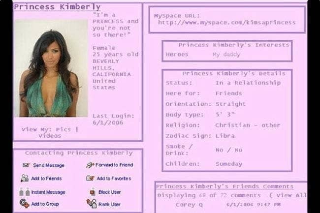 Kim Kardashian&#x27;s old msypace profile