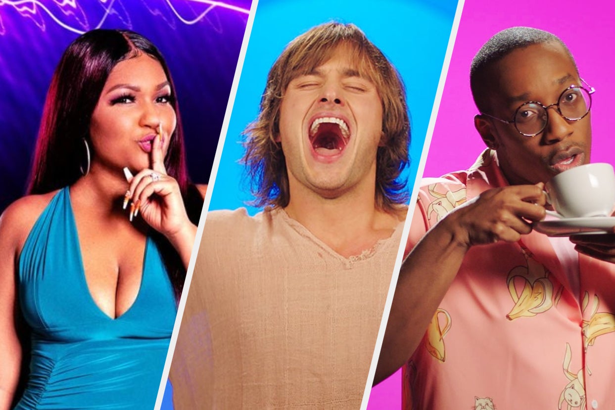 Contestants from the circle laughing in their solo rooms