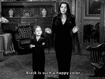 Gif of Morticia in &quot;The Addams Family&quot; saying &quot;Black is such a happy color.&quot;