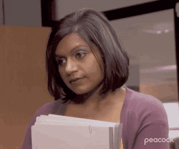 Zooming in on Mindy Kaling as Kelly Kapoor from &quot;The Office&quot; looking annoyed