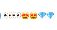 Two side-eye emojis, two heart eyes emojis, and two diamond emojis