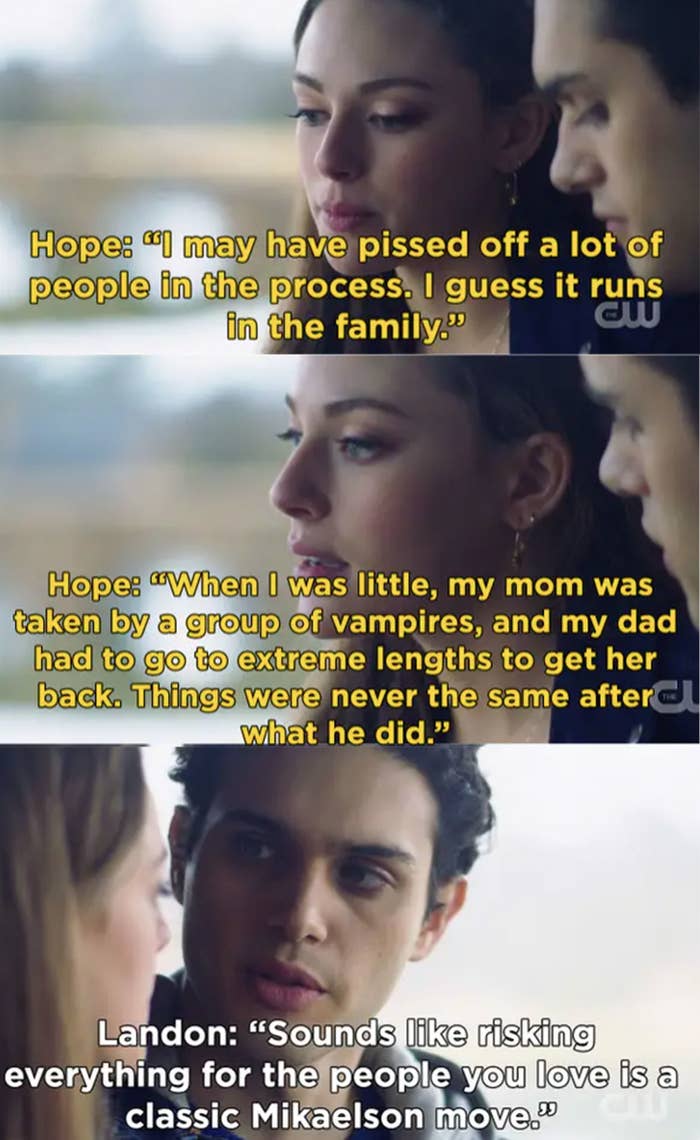 Hope says she pissed a lot of people off but it runs in the family, Landon says risking everything for the people she loves is a "classic Mikaelson move"