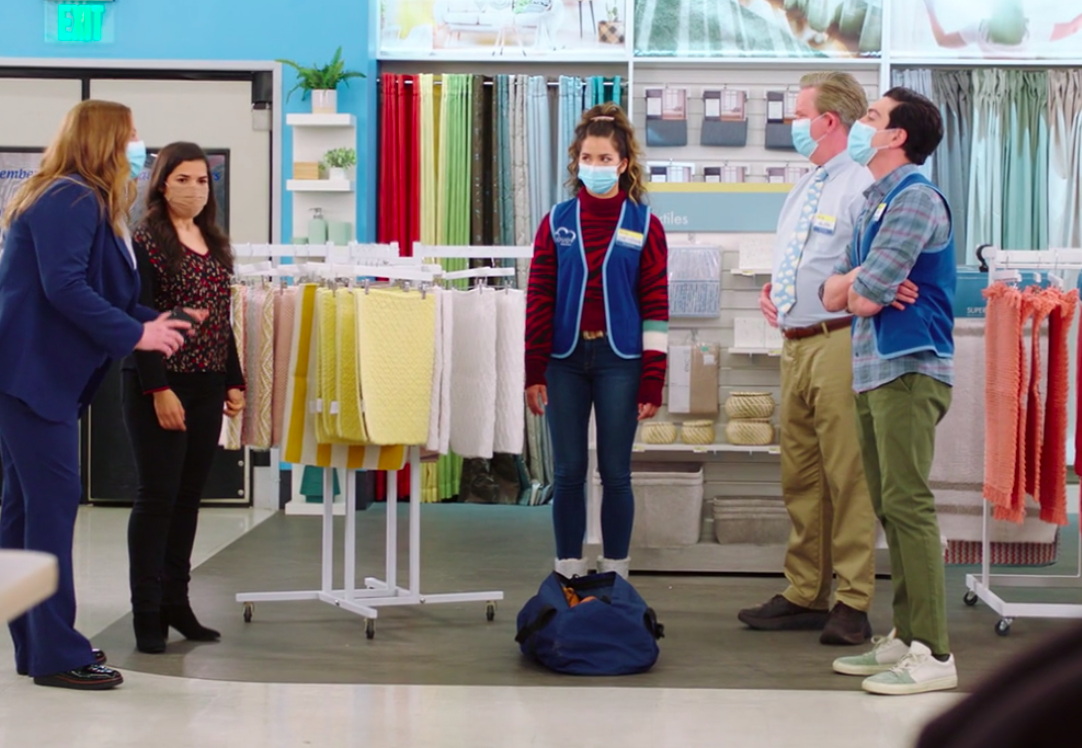 Cloud 9 employees from &quot;Superstore&quot; wearing masks 