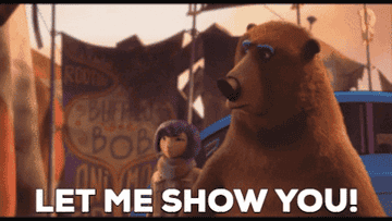 gif of clown saying to bear &quot;let me show you&quot; and walking 