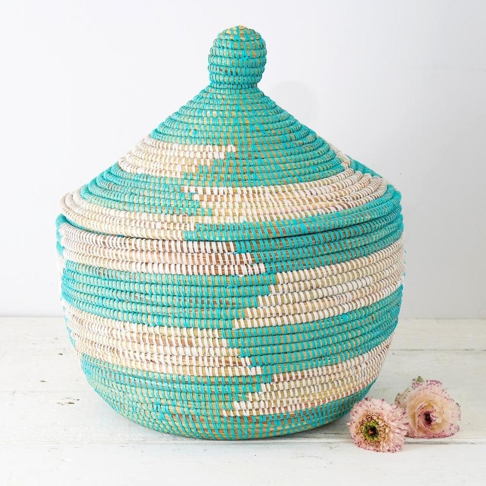the turquoise basket which has a lid