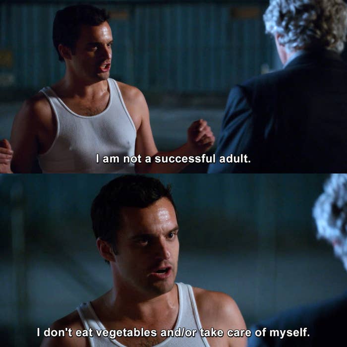 nick says "i'm not a successful adult, i don't eat vegetables or take care of myself"