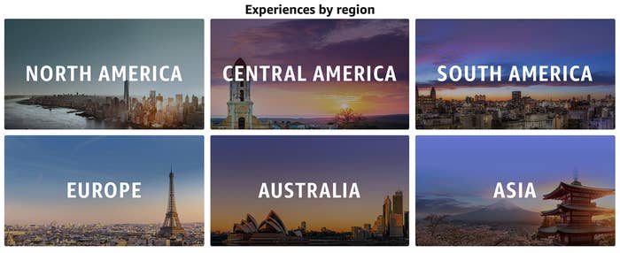 a screenshot of the experiences by region 