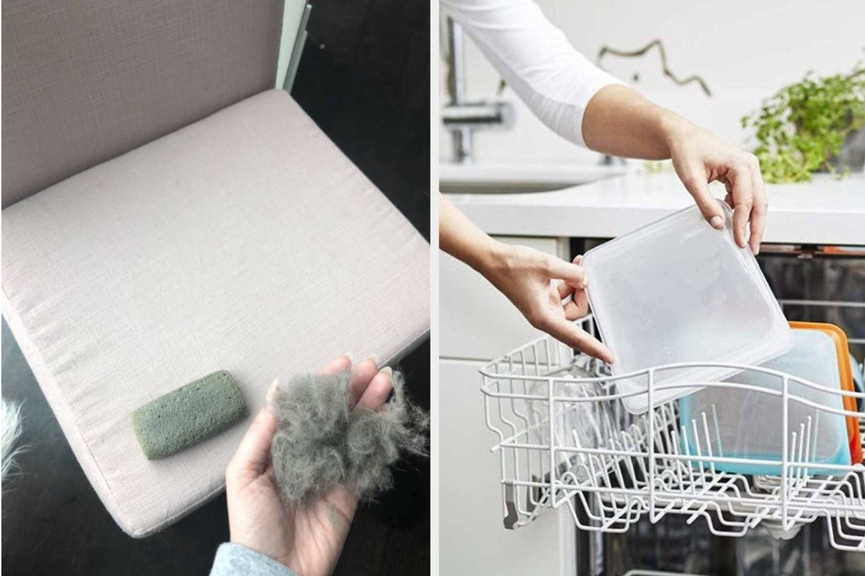 A person's pet hair after using a vacuum / A reusable plastic bag