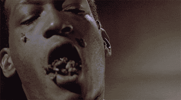 Bees flying out of the Candyman&#x27;s mouth 