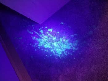 The same spot with the UV light, showing splotches