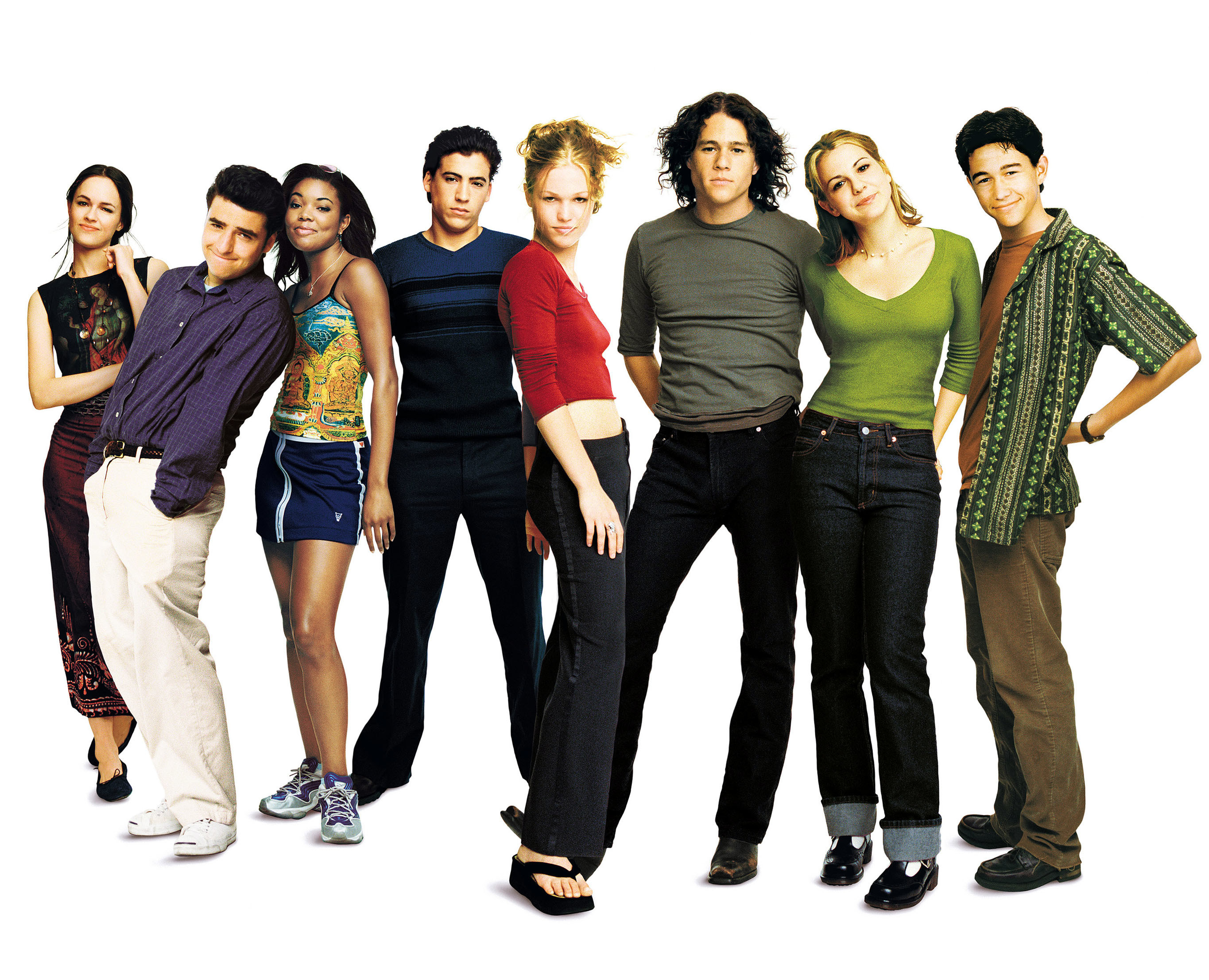 Photo of the cast of 10 Things I Hate About You agains a white background