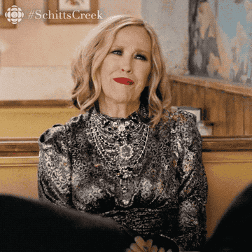 GIF of Moira from Schitt&#x27;s Creek saying Oh thank you