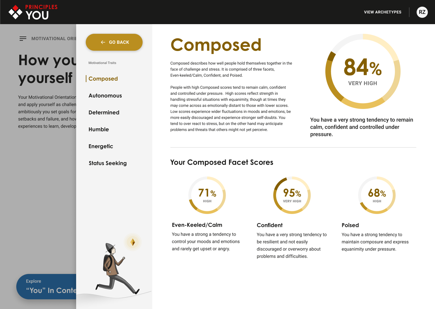 Another example of PrinciplesYou results, featuring a specific breakdown of traits