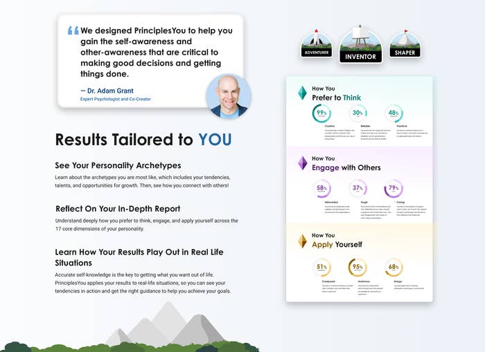 Description of how PrinciplesYou provides results "tailored" to users