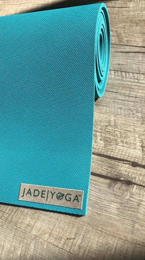 A blue yoga mat in a reviewer&#x27;s home