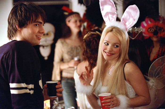 Regina George at a high school halloween party in a revealing bunny costume 