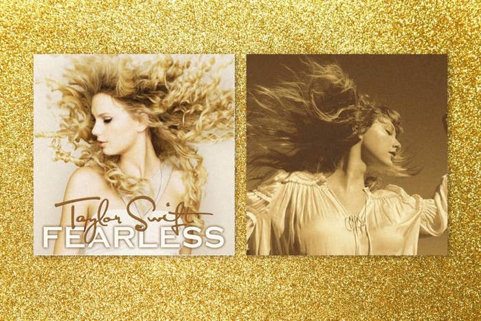 The original &#x27;Fearless&#x27; album cover next to the &#x27;Fearless (Taylor&#x27;s Version) album cover