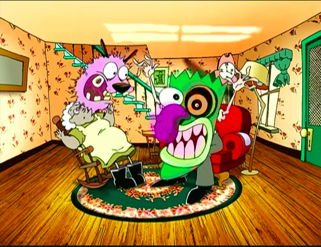 Courage the dog screaming at a mask that Eustace is wearing in &quot;Courage the Cowardly Dog&quot;