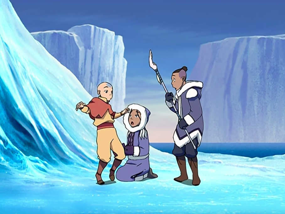 Katana and Sokka finging Aang in the ice in &quot;Avatar: The Last Airbender&quot;