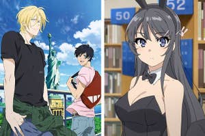 Side by side of a screenshot from the anime "Banana Fish" and "Rascal Does Not Dream of Bunny Girl Senpai"