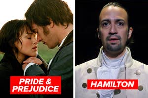 Side by side of "Pride & Prejudice" and "Hamilton"