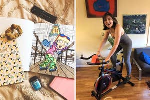 a Nickelodeon coloring book and a workout bike