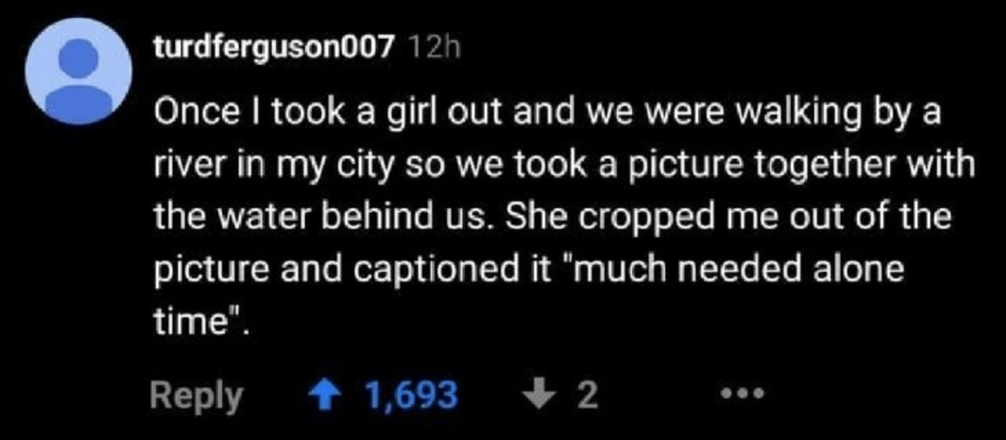 YouTube comment about getting cropped out of a photo taken during a date