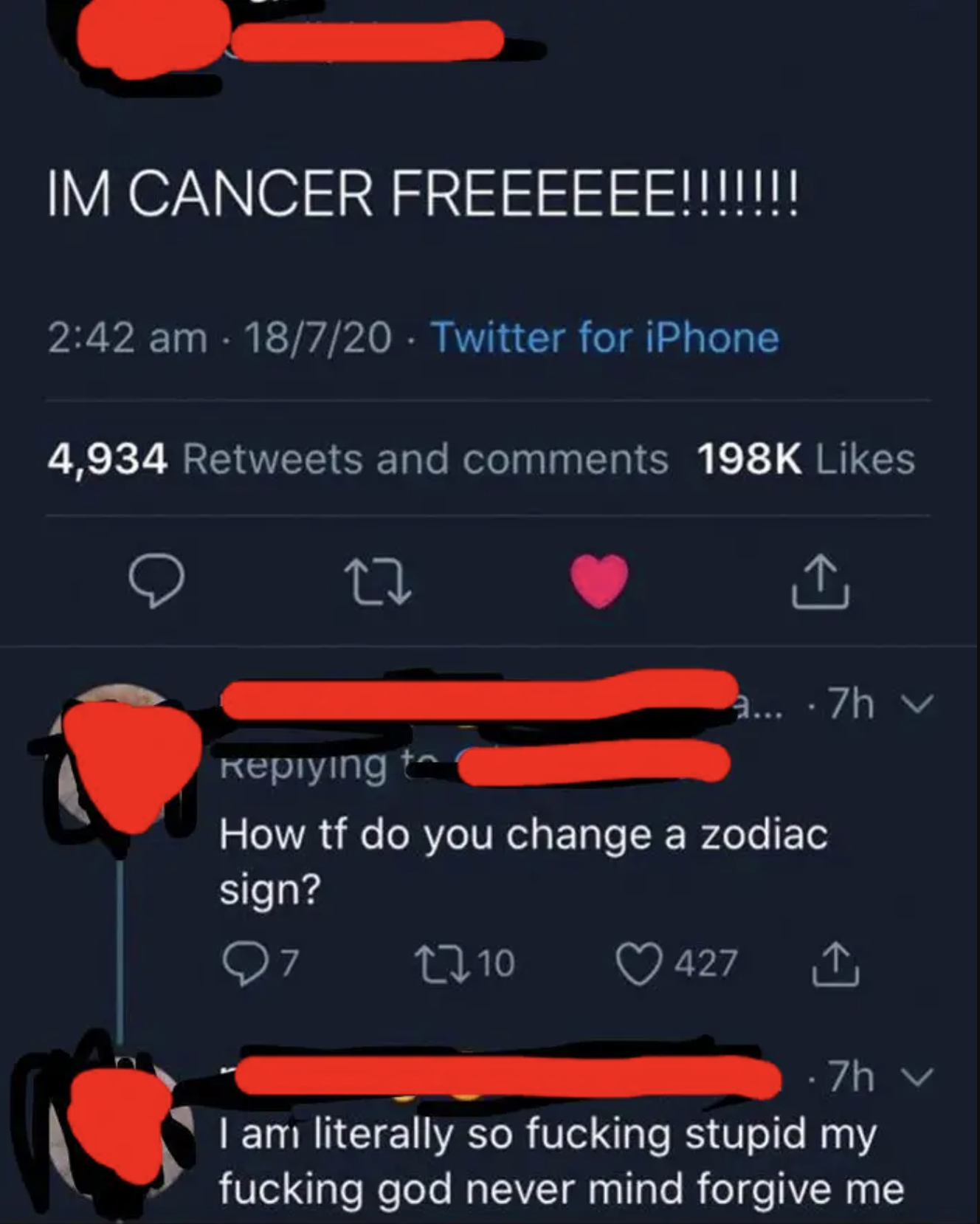 tweet about someone confusing cancer the illness for cancer the zodiac sign
