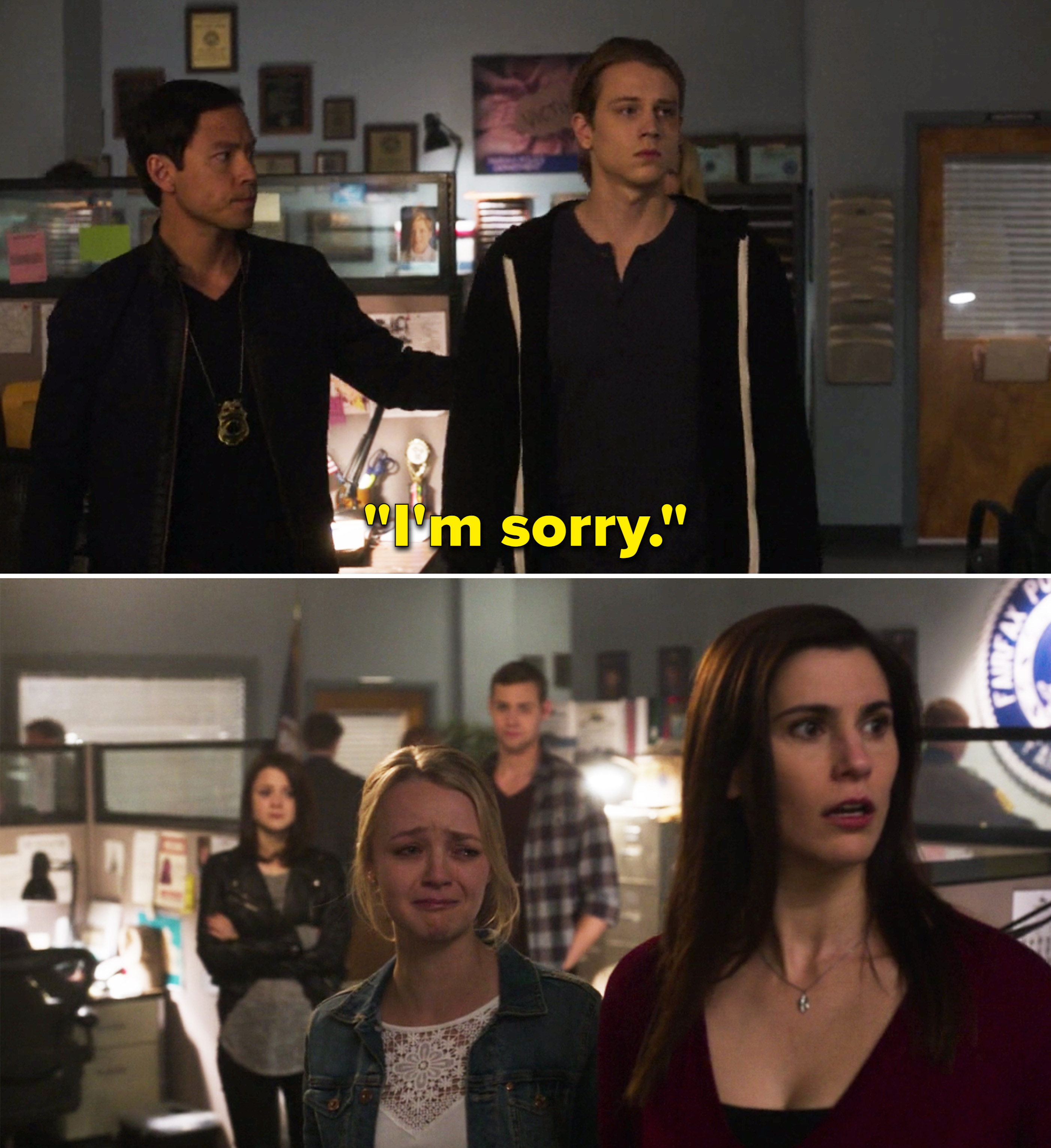 Max saying, &quot;I&#x27;m sorry&quot; in a police precinct 