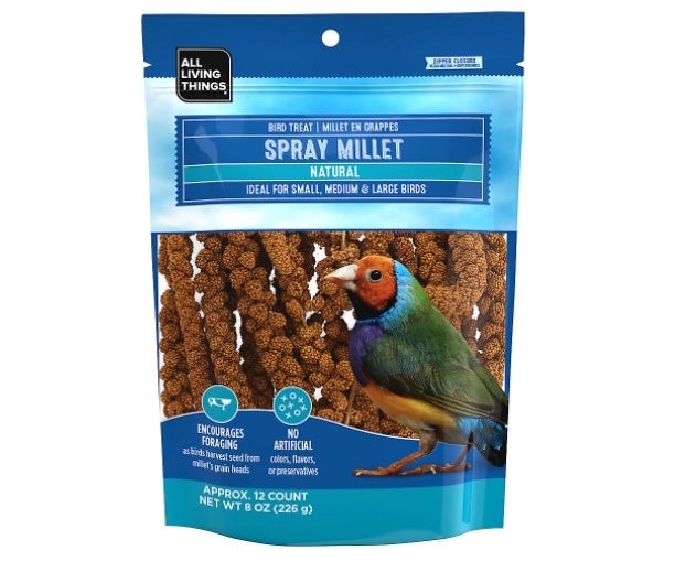 The spray millet bird seed treat pack in a blue package