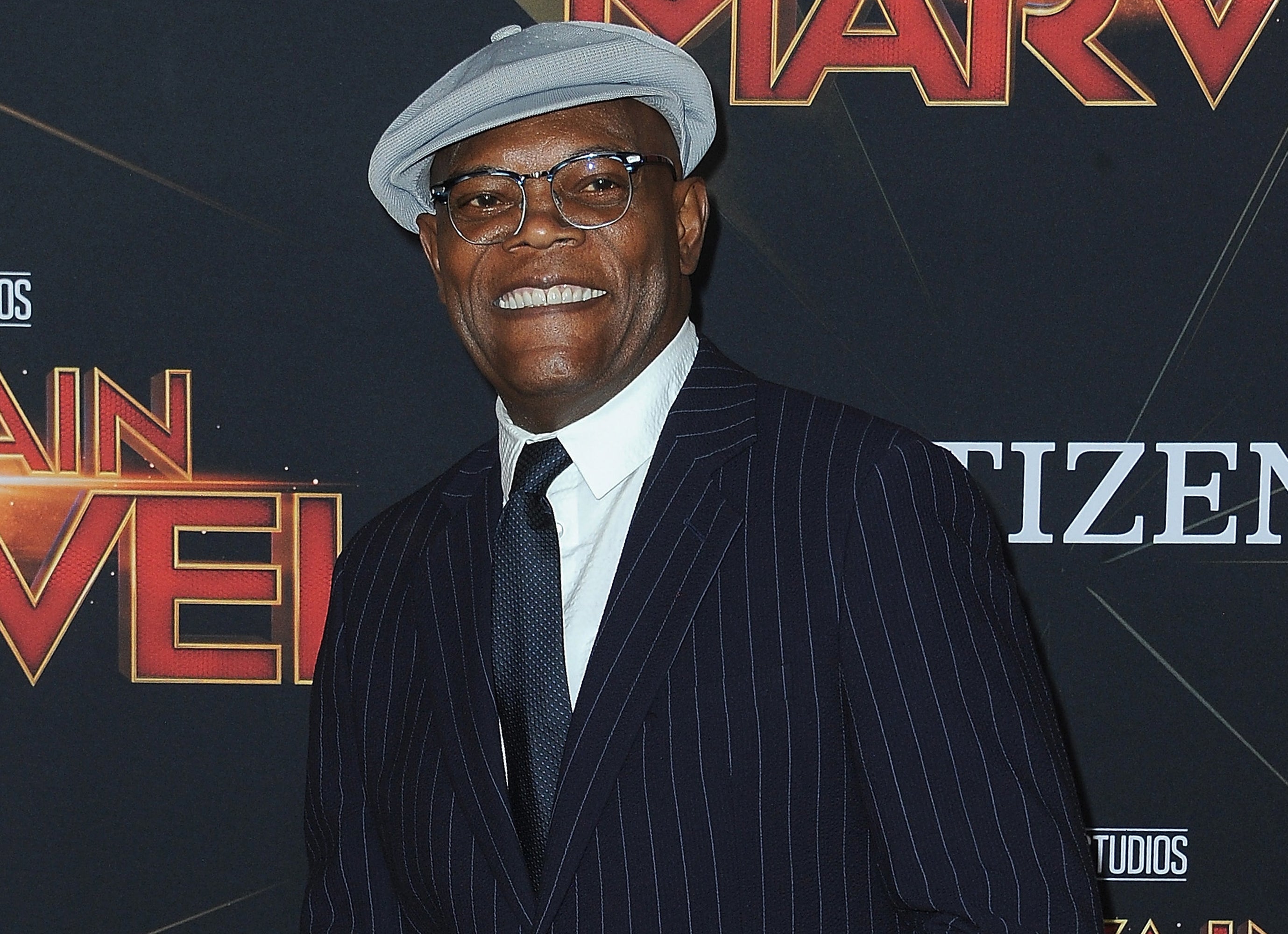 Samuel L. Jackson smiles at a Marvel premiere