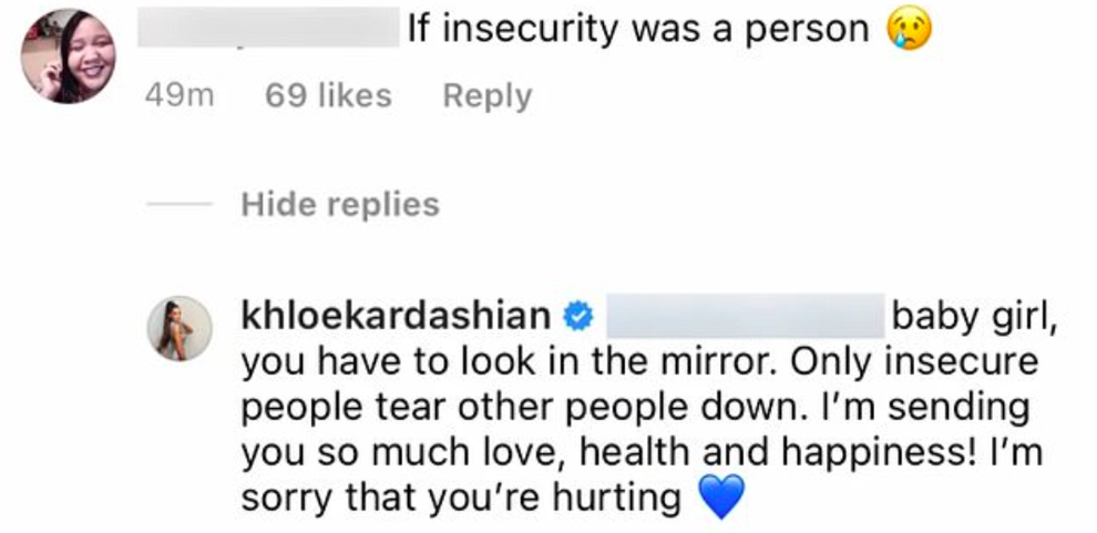 Khloé Kardashian Responded To Commenter Who Called Her "Insecure
