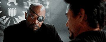 Nick Fury glares in a movie scene