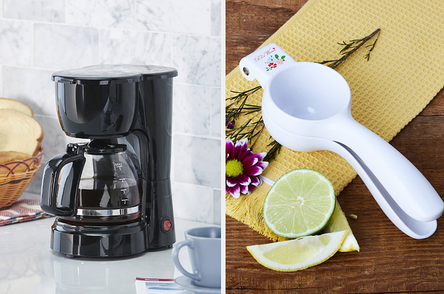coffee maker and white citrus juicer