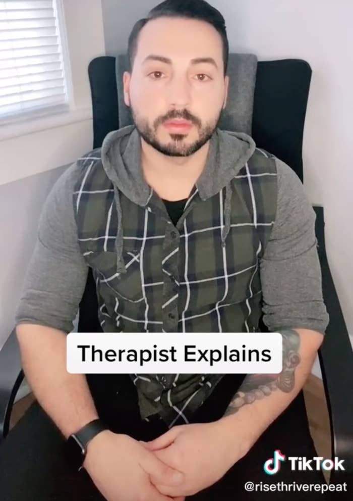 Therapist Tristan Collazo, MA, in a TikTok video captioned: &quot;Therapist Explains&quot;