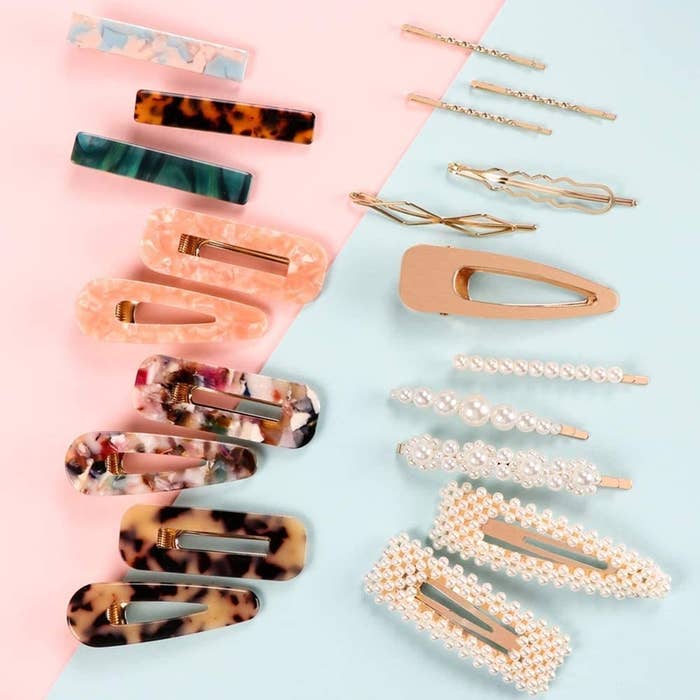 20 hair clips of various shapes and styles 