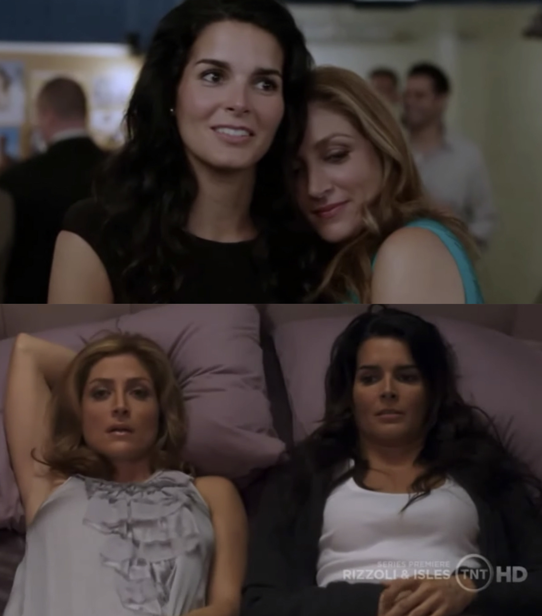 Maura snuggling close to Jane and then the two of them laying in bed together. 
