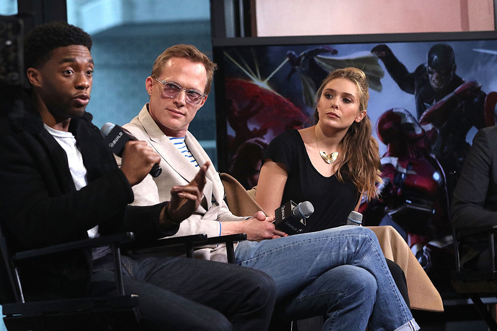 Elizabeth on a interview panel with Chadwick and Paul Bettany