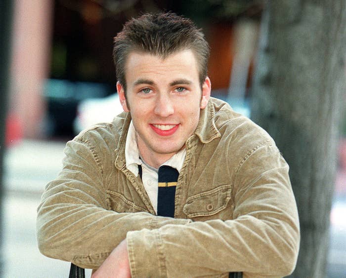 Old-school photo of Chris Evans in tan jacket