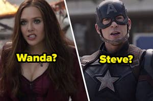 Elizabeth Olsen as Wanda Maximoff and Chris Evans as Steve Rogers in the movie "Captain America: Civil War."