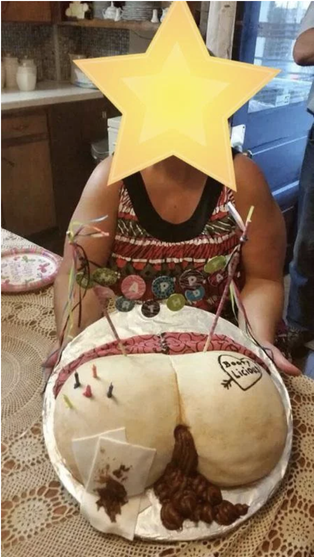 A cake shaped like a person&#x27;s pooping backside