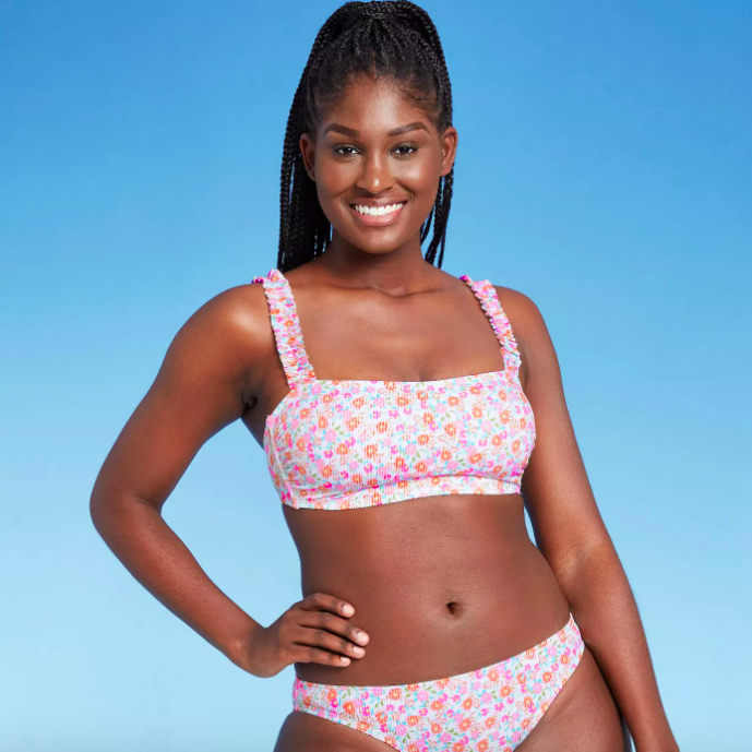 A model wearing the two piece swimsuit