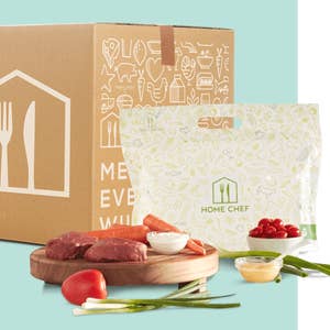 An example home chef subscription box with produce and meat