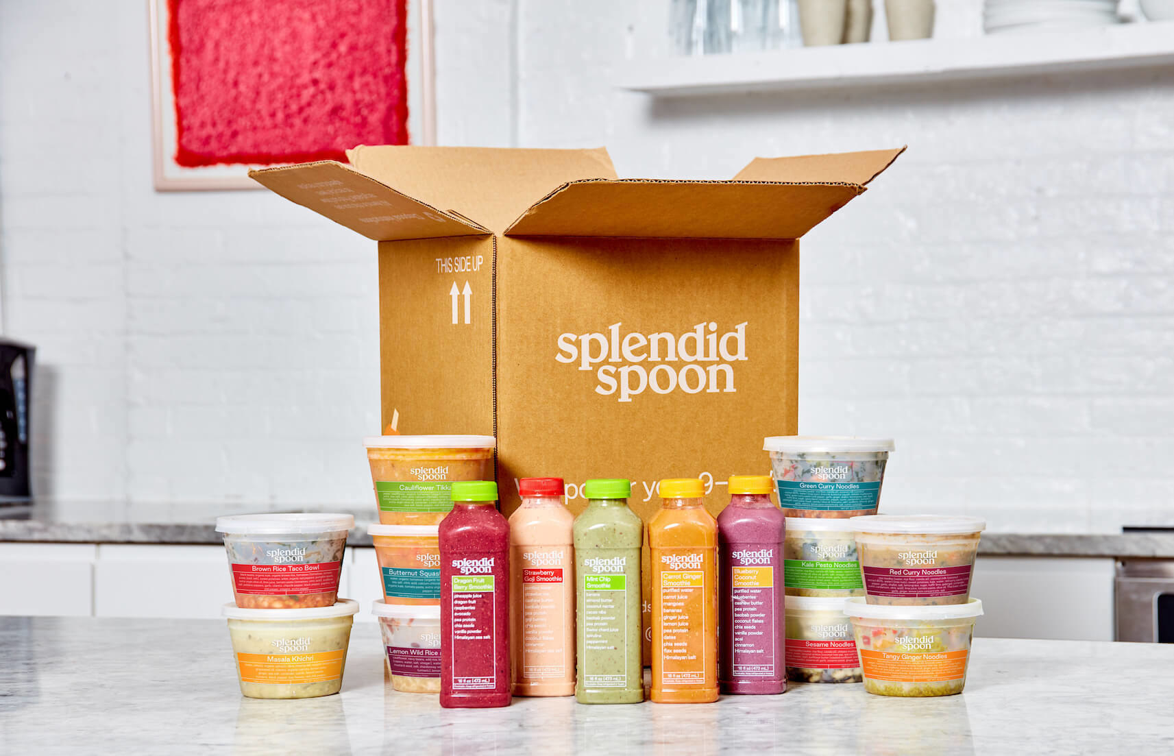 a splendid spoon box with smoothies and soups