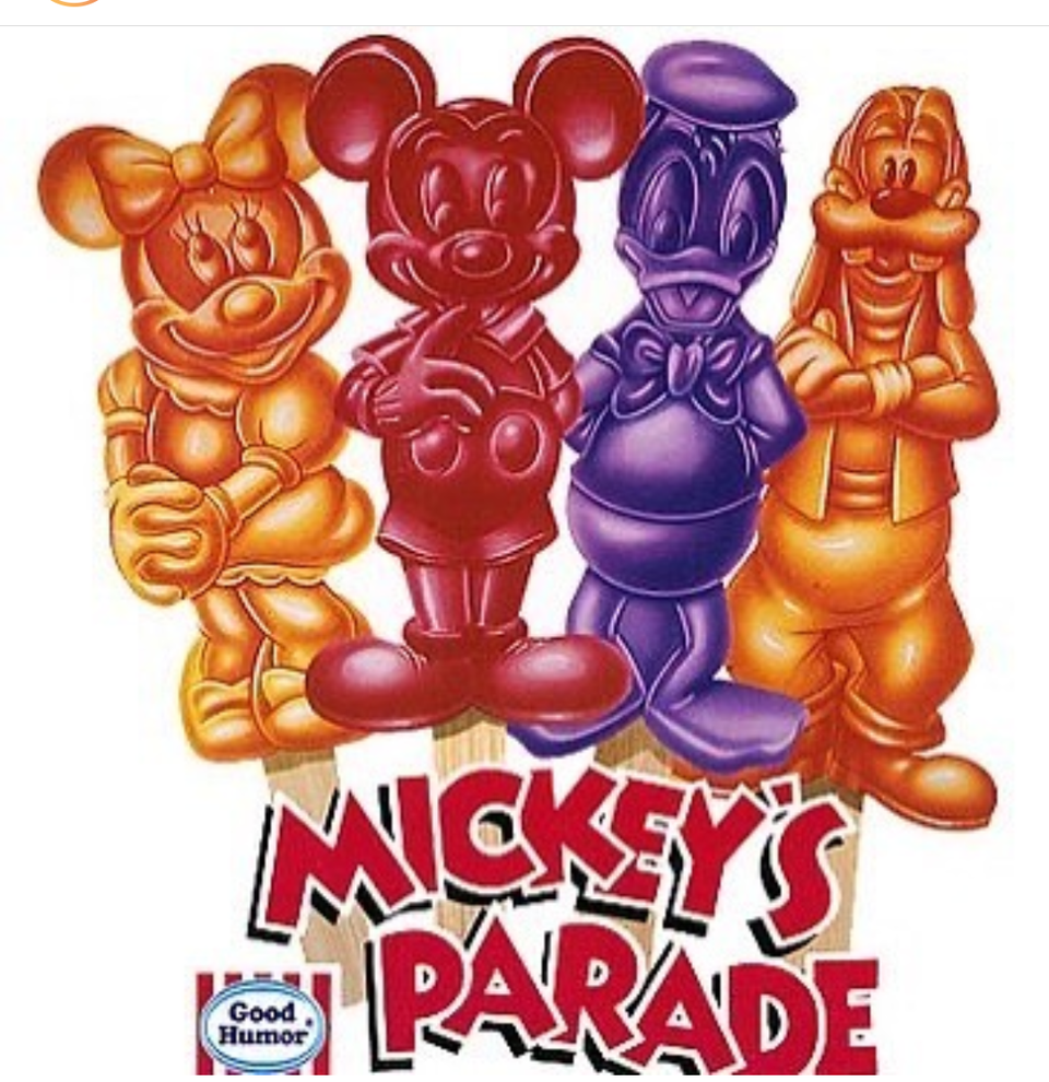 A Minnie Mouse, Mickey Mouse, Donald Duck, and Goofy popsicle
