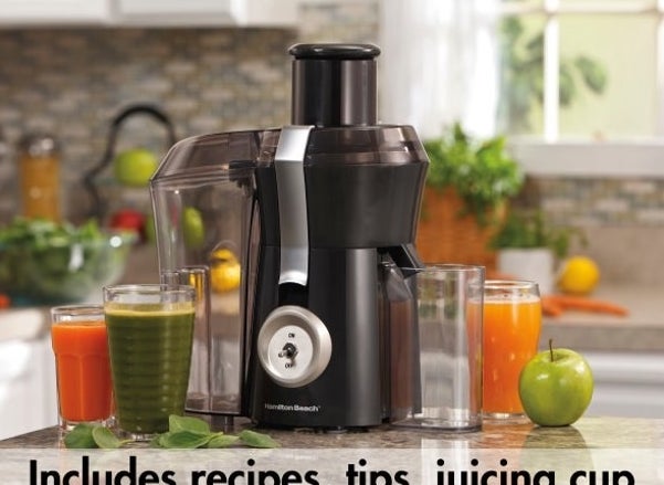 The juicer, which has a large, clear area on the side that separates out peels and scraps