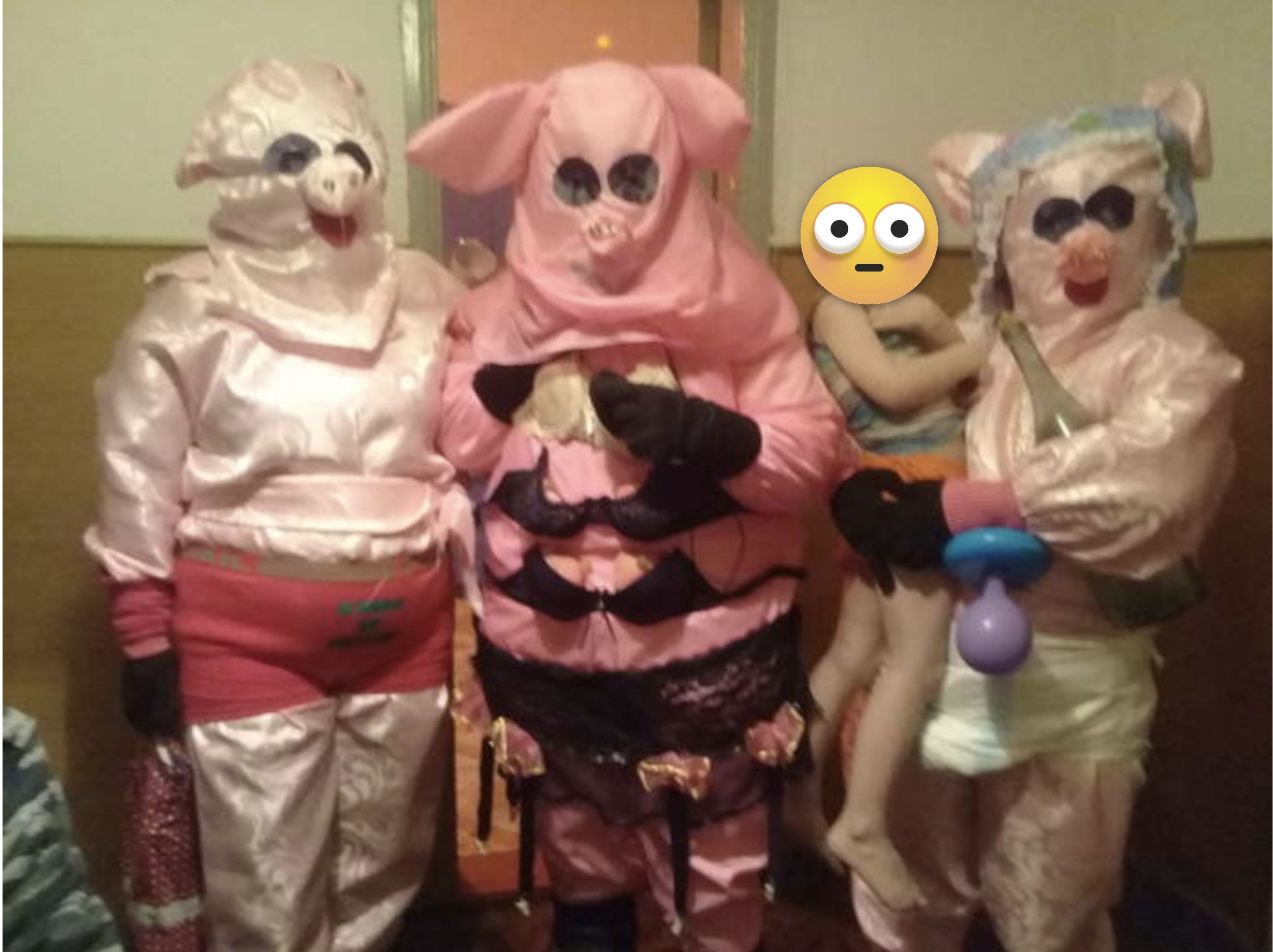 The entertainers are dressed as pigs and it is scary, seriously